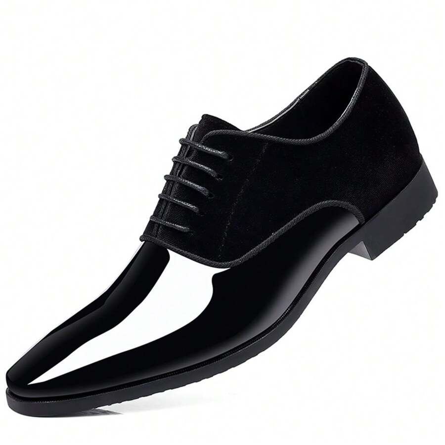 Zapatos Oxford para hombres, con alto brillo, de corte bajo y puntera cuadrada, cordones, zapatos formales de traje y esmoquin para usar en situaciones de negocios y casual, regalo del Día de San Valentín