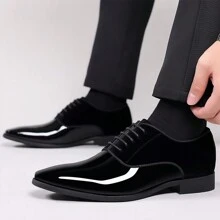 Zapatos Oxford para hombres, con alto brillo, de corte bajo y puntera cuadrada, cordones, zapatos formales de traje y esmoquin para usar en situaciones de negocios y casual, regalo del Día de San Valentín