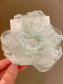 2入組女性綠色網紗布料花朵發夾,適合日常佩戴 - 綠色 - 查看 2