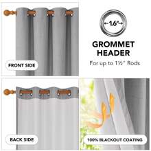 2 Pcs 100% Blackout Faux Linen Curtains 52 Inch Wide, Thermal Insulated Curtains Drapes For Bedroom, Privacy  Grommet Living Room - 灰色 - 查看 7