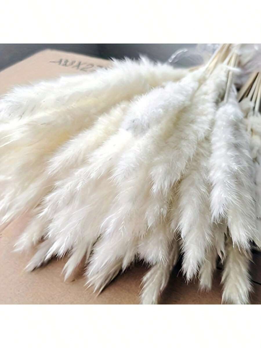 1 Bouquet 43cm Pampas Grass Feather Decor, White Fluffy Feathers, Boho