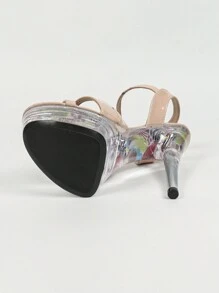 Giày cao gót đế pha lê 14,5cm, giày cao gót gợi cảm cho phụ nữ ngoại cỡ, sàn diễn thời trang câu lạc bộ - Màu be - Xem 8