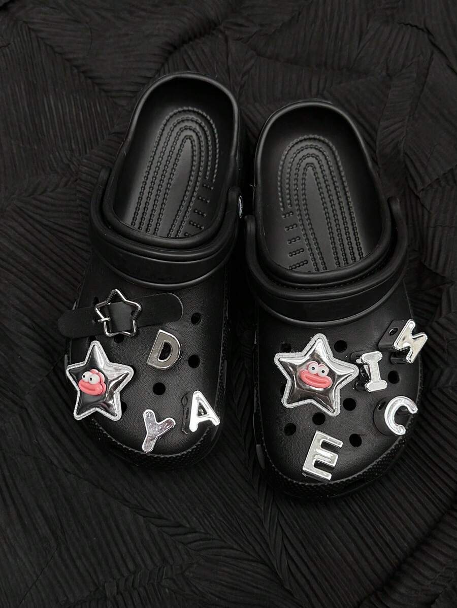 10 phụ kiện khóa giày trang trí hình ngôi sao và chữ có thể tháo rời cho dép xăng đan và guốc đi biển - Đỏ - Xem 1