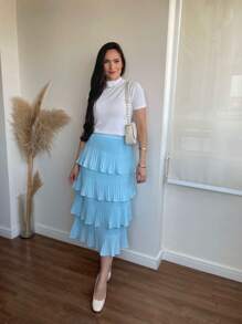 4 Layer Pleated Skirt S-1 - Baby Blue - View 1