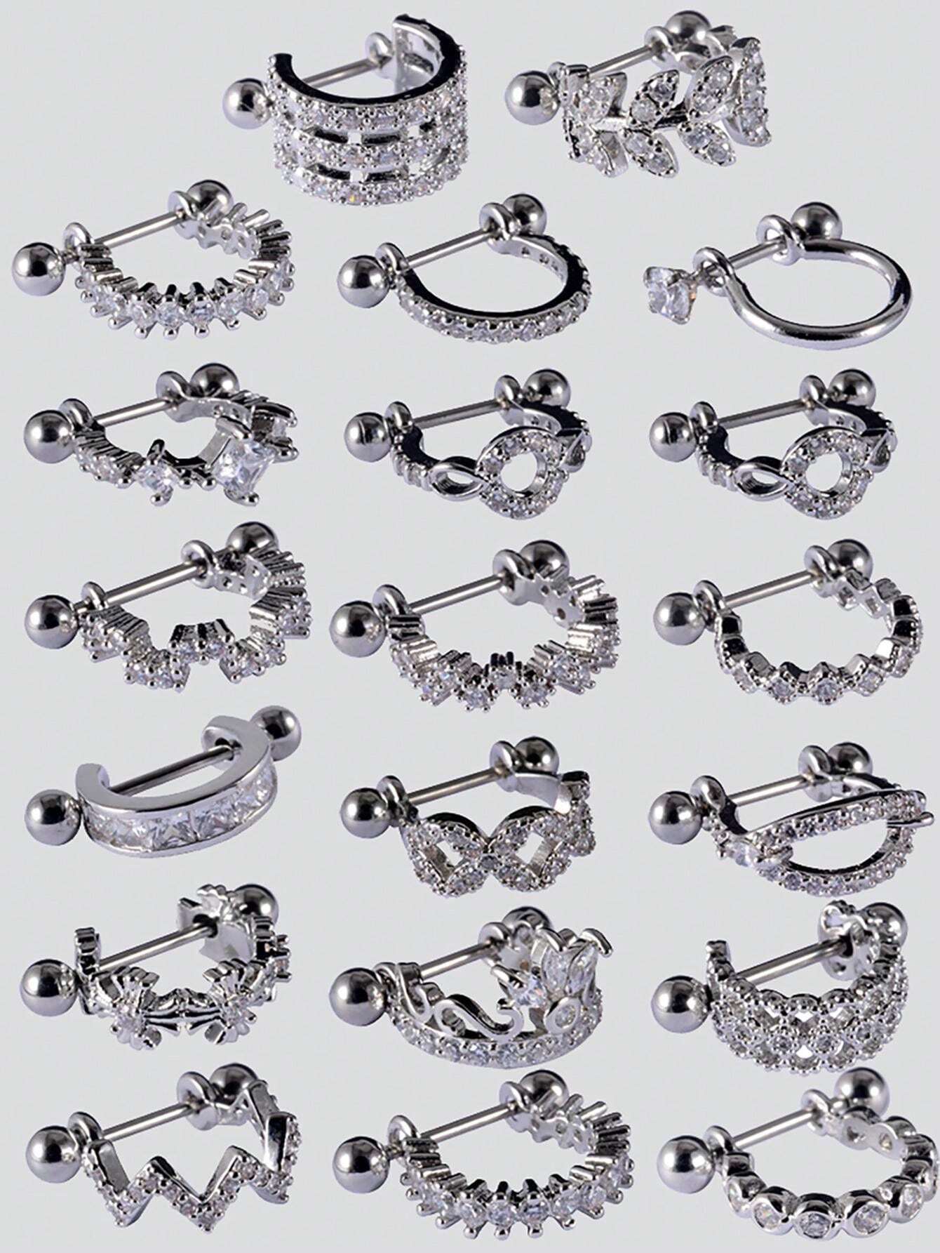 1pc Ear Tragus Cartilage Ring Stainless Steel Barbell With Cz Hoop