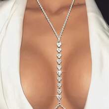 Dây chuyền ngực dài hình trái tim thời trang và tuyệt đẹp cho nữ Bikini thời trang và gợi cảm Dây chuyền toàn thân bằng vàng và bạc cho nữ Tập trung vào tiệc bãi biển Dây chuyền ngực trái tim đính đá Rhinestone gợi cảm Lễ hội Rave Dây nịt toàn thân Trang sức Dây chuyền đồ lót đính đá Rhinestone Trang sức cơ thể pha lê cho trang phục phụ nữ - Bạc - Xem 3