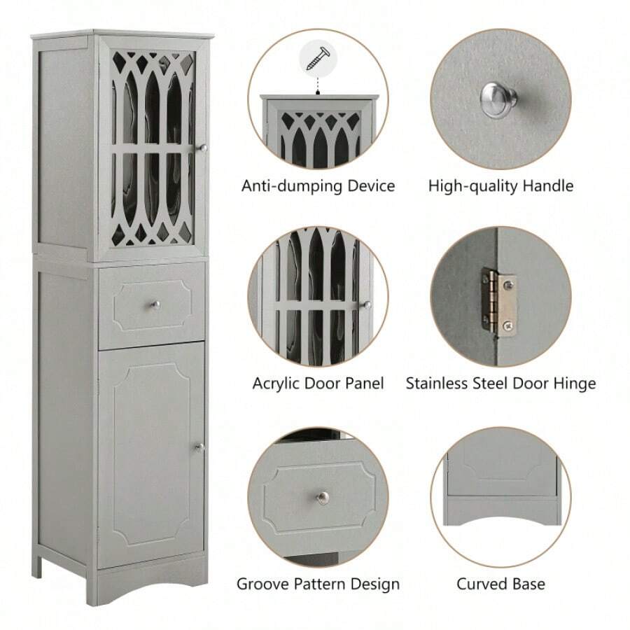 Tall Bathroom Freestanding Storage With Drawer And