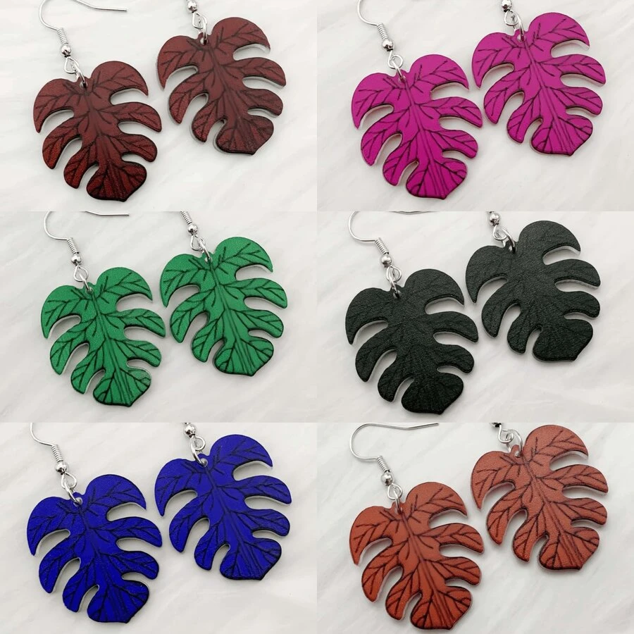 1 Cặp Hoa tai hình lá, Trang sức Acrylic phong cách Bohemian, Hoa tai thời trang ngày lễ - Nhiều màu - Xem 1