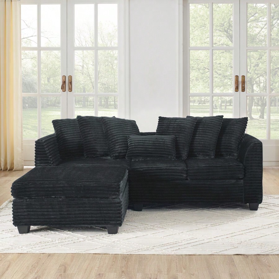 Corduroy Tufted Upholstered Sleeper Sectional Sofa, LShaped Modular