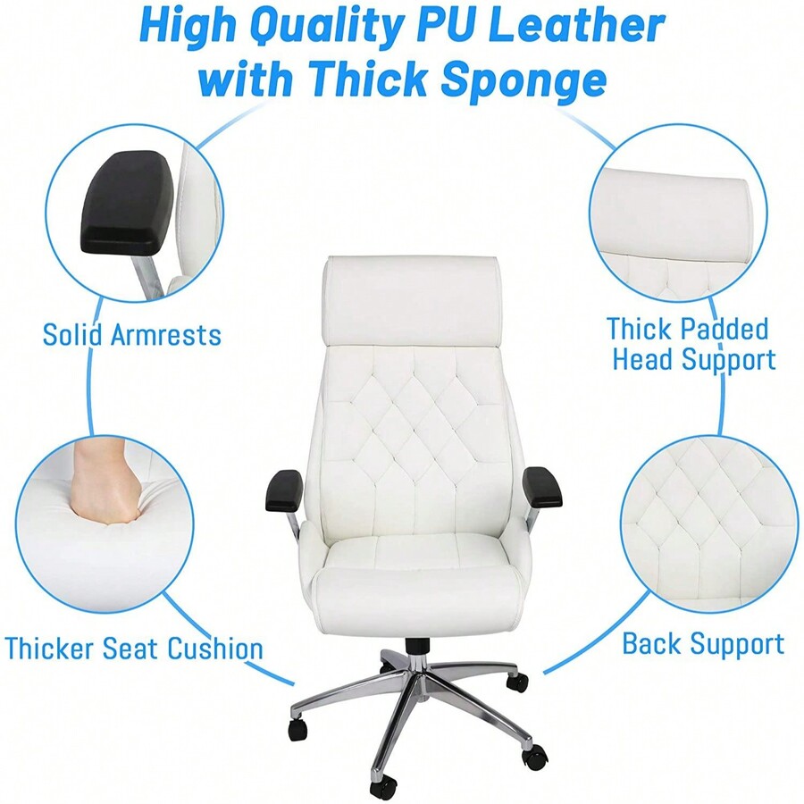 Ergonomic White High Back Office Chair With Thick Padding For Ultimate