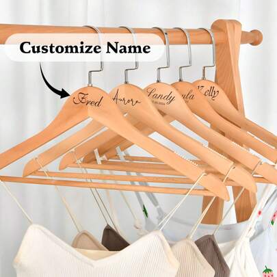 1pc/5pcs/10pcs Personalized Natural Wooden Clothes Hangers, Customizable With Names, Suitable For Clothing Stores, Hotels, Wedding Dresses, Groomsmen/Bridesmaids, Home Garment Storage, Durable And Practical,Multi-Functional,Durable,Ornamental,Reusable,Exquisite,Stylish,High-Quality,Colorful,Modern,Custom,Personalized,Unique,Ideal Gifts For Him,Ideal Gifts For Her,Boyfriend,Dad,Girlfriend,Mom,Family,Friends,Tea Room,Home,Garden,Office,For Anniversaries,For Valentine's Day,For Mother's Day,For Birthdays,For Father's Day,For Graduation,For Weddings,For Housewarming,Home Refresh,Customized Hangers & Racks