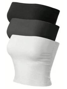 Kit With 3 Cropped Tube Tops For Women, Brown, White And Black, Fitted Model - Grey - View 3