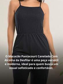 Ribbed Pantacourt Jumpsuit With Straps - màu đen - Xem 5