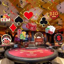 12pcs Gambling Theme Party Hanging Decorations, Swirl Spiral Poker Chips, DIY Required, Home Decor, Room Decor, Wall Decor Gifts Birthday Graduation