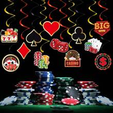 12pcs Gambling Theme Party Hanging Decorations, Swirl Spiral Poker Chips, DIY Required, Home Decor, Room Decor, Wall Decor Gifts Birthday Graduation