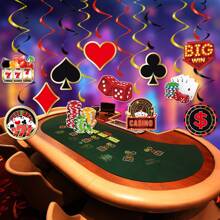 12pcs Gambling Theme Party Hanging Decorations, Swirl Spiral Poker Chips, DIY Required, Home Decor, Room Decor, Wall Decor Gifts Birthday Graduation