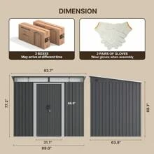 8' X 6' Outdoor Metal Storage Shed With Double Sliding Doors, Tool Shed Garden Shed With Glass Window And Anchor Bolts - 灰色 - 查看 5