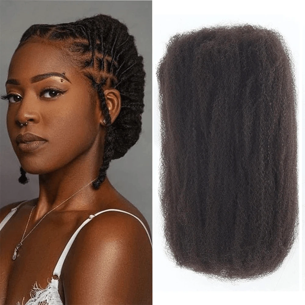 Afro Kinkys Bulk Synthetic Hair For Dreadlock Extensions Loc Repair Braiding Twist Tight Afro Kinky Synthetic Hair For Locs 1/4 Packs 50/200 Gram Natural Black