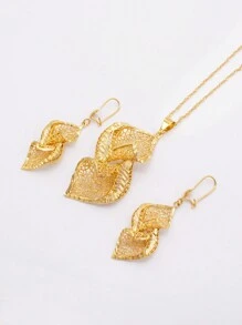 Bộ trang sức cưới mạ vàng, phù hợp cho nữ giới, có thể dùng làm quà cưới hoặc quà tặng cho vợ, bộ trang sức dây chuyền mặt dây chuyền và bông tai màu đen. - Vàng - Xem 2