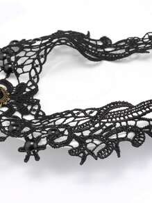 時尚蕾絲裝飾物蕾絲項鍊奢華黑色寶石首飾類朋克風格哥特式項鍊 - 黑色 - 查看 5