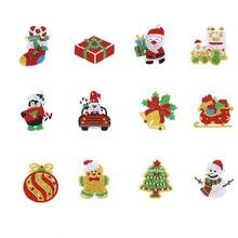 Móc khóa tranh kim cương chủ đề Giáng sinh 12 chiếc, đồ thủ công khảm, bộ tranh kim cương bán thành phẩm thủ công, đồ trang trí ngày lễ, nghệ thuật 5D, đồ tự làm cho người mới bắt đầu, tô số, dễ sử dụng - Nhiều màu - Xem 1