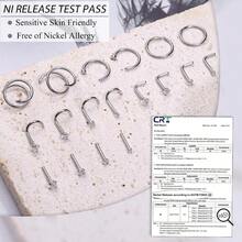 18件装鼻环耳钉，316L不锈钢材质，双环设计，男女通用，20G规格，低过敏性，适合鼻部穿刺佩戴，尺寸可选1.5mm、2mm、2.5mm、3mm。 - 18個鼻環鼻釘套裝 - 查看 6