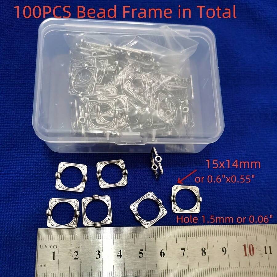 100 件金属仿古银色珠框，带收纳盒，适合制作珠宝 - craft square style - 查看 1