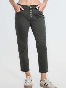 Sexy Woman Damenhose aus Stretch-Baumwolle mit speziellen Knöpfen (Code H345) - Grau - Übersicht 2