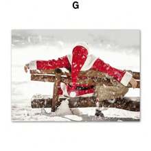 1 pezzo Quadro su tela con paesaggio nevoso invernale, cartellone con Babbo Natale e renne, opera d'arte da parete senza cornice per la decorazione della casa e del soggiorno - multicolore - Visualizzare 25