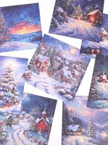 24 张/包创意圣诞图案宣传册材料纸，圣诞树和山川图案独特设计材料纸，可书写可折叠礼品包装装饰纸，送给朋友的圣诞礼物 - 彩色 - 查看 10