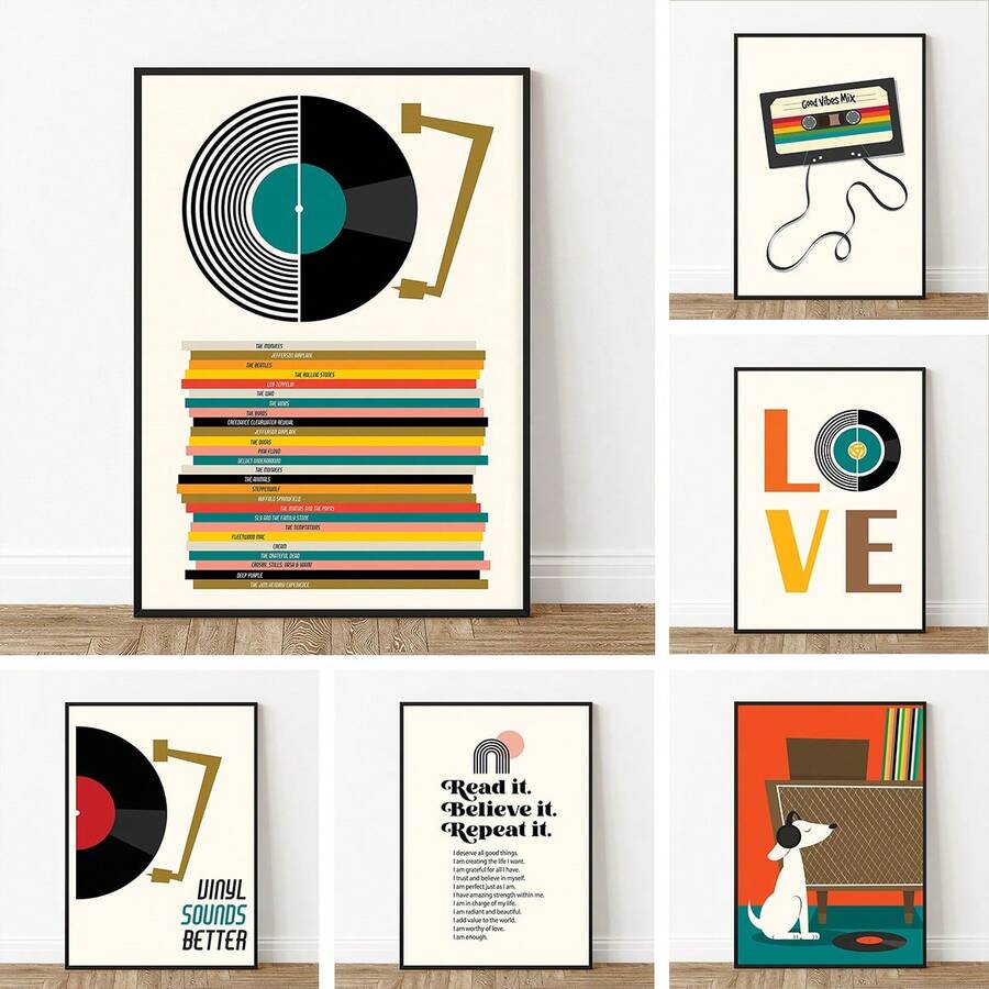 FajerminArt 1 张中世纪简约乙烯基专辑音乐海报，适用于客厅和卧室装饰，无框架