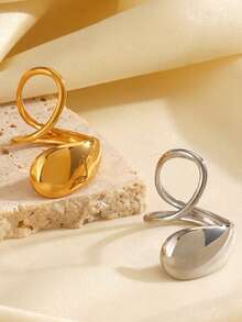 1 件创意 316L 不锈钢几何时尚开口可调节戒指 18K PVD 镀层全新日常时尚高品质珠宝 - 彩色 - 查看 5