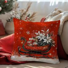 1 Vỏ gối hình xe trượt tuyết Giáng sinh màu đỏ, Chất liệu nhung đào mềm mại một mặt, Vỏ gối 45*45CM/18*18 inch cho ghế sofa vải hiện đại trang trí trong nhà, trang trí tiệc, quà tặng - Nhiều màu - Xem 2