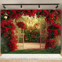 One Piece, Spring Garden Polyester Photography Background, Red Rose Valentine's Day Flower Background, Wedding Bride Party Decoration, Photo Booth Party Supplies, Home Indoor And Outdoor Decoration - Multicolor - View 4
