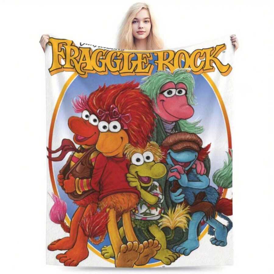 Fraggle Rock Themed Flannel Fleece Blanket - Digital Print, Polyester, Soft Plush TV Show Design, Multipurpose Cozy Warm Throw For Living Room, Office, Sofa, Traveling - Glam Gifts All Seasons - Plush Blanket, Bedding, Couch Cover, Soft Throw, Decor, PersonalizedThanksgiving Gift, Black - Multicolor - View 1