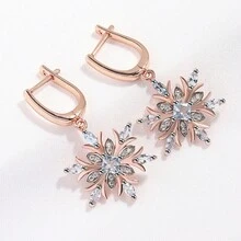 1 Cặp Bông Tai Bông Tuyết Hồng Đính Đá Zirconia Bạc 925 Sang Trọng Thanh Lịch, Trang Sức Bông Tai Thời Trang Quyến Rũ Cho Nữ, Thích Hợp Cho Mùa Thu/Đông & Giáng Sinh - Hoa hồng vàng - Xem 3