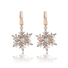 1 Cặp Bông Tai Bông Tuyết Hồng Đính Đá Zirconia Bạc 925 Sang Trọng Thanh Lịch, Trang Sức Bông Tai Thời Trang Quyến Rũ Cho Nữ, Thích Hợp Cho Mùa Thu/Đông & Giáng Sinh - Hoa hồng vàng - Xem 6