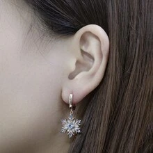 1 Cặp Bông Tai Bông Tuyết Hồng Đính Đá Zirconia Bạc 925 Sang Trọng Thanh Lịch, Trang Sức Bông Tai Thời Trang Quyến Rũ Cho Nữ, Thích Hợp Cho Mùa Thu/Đông & Giáng Sinh - Hoa hồng vàng - Xem 2