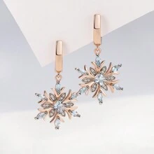 1 Cặp Bông Tai Bông Tuyết Hồng Đính Đá Zirconia Bạc 925 Sang Trọng Thanh Lịch, Trang Sức Bông Tai Thời Trang Quyến Rũ Cho Nữ, Thích Hợp Cho Mùa Thu/Đông & Giáng Sinh - Hoa hồng vàng - Xem 1
