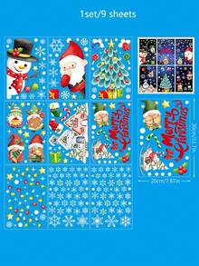 9 tờ miếng dán cửa sổ mừng Giáng sinh vui vẻ - Miếng dán hình ông già Noel, người tuyết, chú lùn, cây thông, ngôi nhà & đèn nhiều màu | Miếng dán PVC tĩnh điện tái sử dụng cho kính & tủ lạnh | Phong cách hoạt hình Art Deco | Lớp hoàn thiện bán bóng - Vật dụng trang trí tiệc tại nhà - Nhiều màu - Xem 3