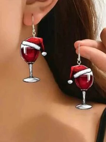 1 Paar Weinglas Anhänger Ohrringe, Weihnachtsohrringe, neuartige Weinglas Feiertags-Ohrringe, leichte Damen Ohrringe, Weihnachtsgeschenke, sehr geeignet für Weihnachts-Themen Dekor Ohrringe, Damen Accessoires, Weihnachtsschmuck