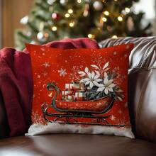1 Vỏ gối hình xe trượt tuyết Giáng sinh màu đỏ, Chất liệu nhung đào mềm mại một mặt, Vỏ gối 45*45CM/18*18 inch cho ghế sofa vải hiện đại trang trí trong nhà, trang trí tiệc, quà tặng - Nhiều màu - Xem 1