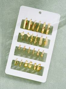 24pcs Minimalist Geometric Style Earrings Set, Women Summer Multi-Occasion Gift - Style 1 - View 10