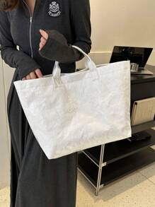 Large Capacity Fashion Transparent Jelly Bag PVC Waterproof Shopping Bag, Korean Neutral Style Handbag, INS Fashionable Retro Casual Street Handbag, Japanese Slouchy Bag, Suitable For High School And College Students For School, Fitness/Yoga/Travel Or As A Mommy Bag, Letter Print Minimalist Celebrity Style Pleated Texture High-End Multi-Layer Paper Handbag