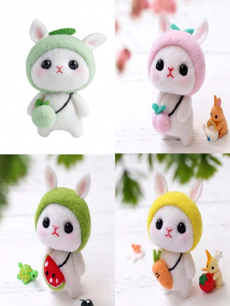 1 Set Rabbit Series Wool Felt Craft Kit, Wool Felting DIY Material Pack With Basic Tools And Accessories (Watermelon And Carrot Rabbits Without Instructions) - Multicolor - View 1