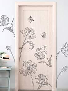 1PC家居个性黑白素描大号素花简约背景装饰墙贴家用卧室客厅自粘墙贴批发PVC - 彩色 - 查看 5