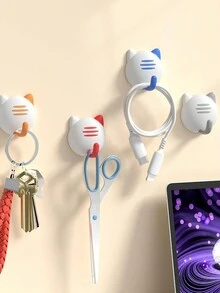 2 件随机猫图案粘性墙挂钩适用于厨房浴室 - 彩色 - 查看 4