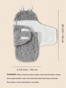 1 件新生儿兔耳朵双层毛绒襁褓毯爱心情人节 - 灰色 - 查看 4