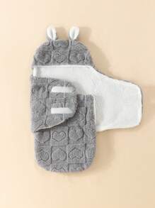 1 件新生儿兔耳朵双层毛绒襁褓毯爱心情人节 - 灰色 - 查看 2