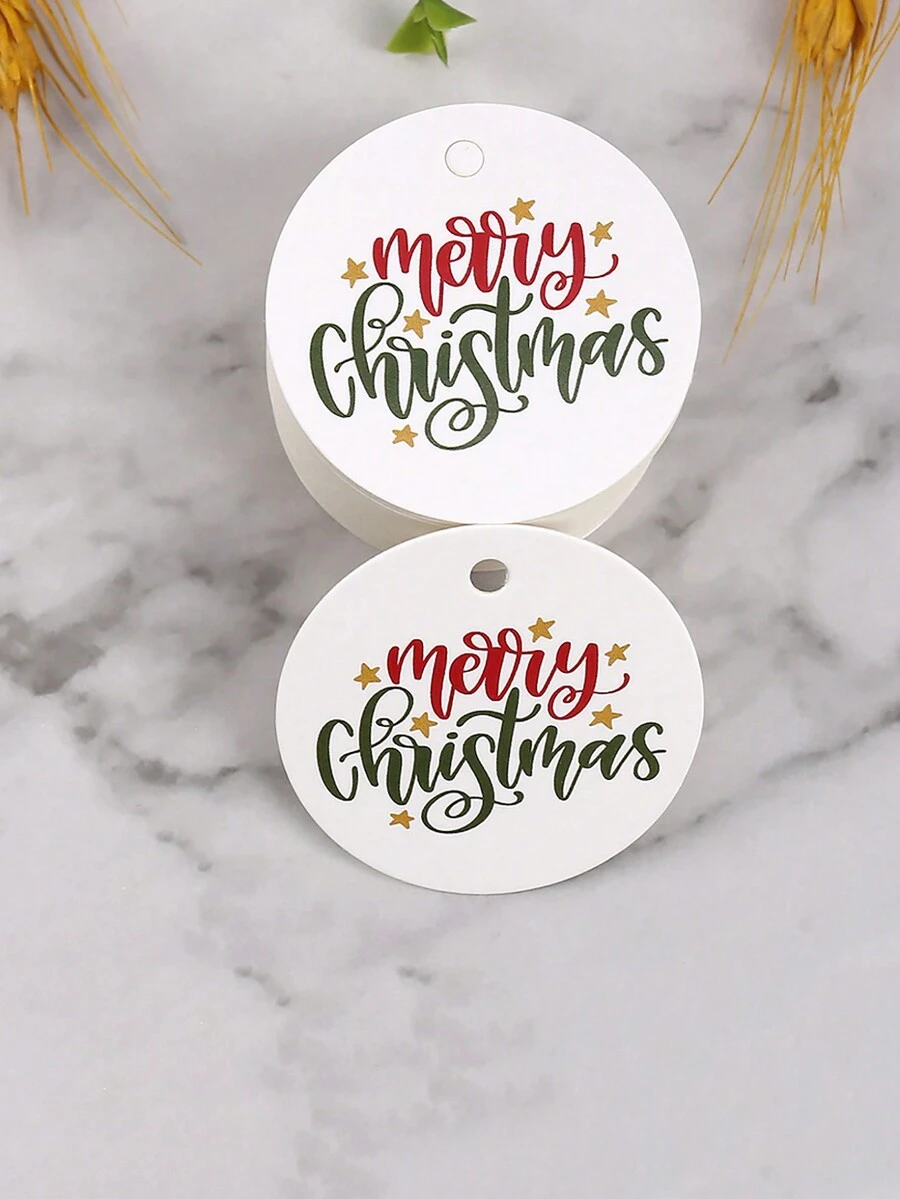 100 piezas/Set Etiquetas de regalo de Navidad, Etiquetas Feliz Navidad, Etiquetas de papel para empaquetar regalos de oficina, Regalos navideños y pequeños regalos para fiestas, Día de San Valentín